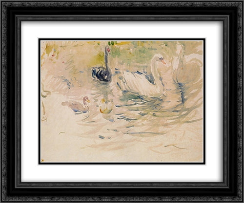 Swans 24x20 Black Ornate Wood Framed Art Print Poster with Double Matting by Morisot, Berthe