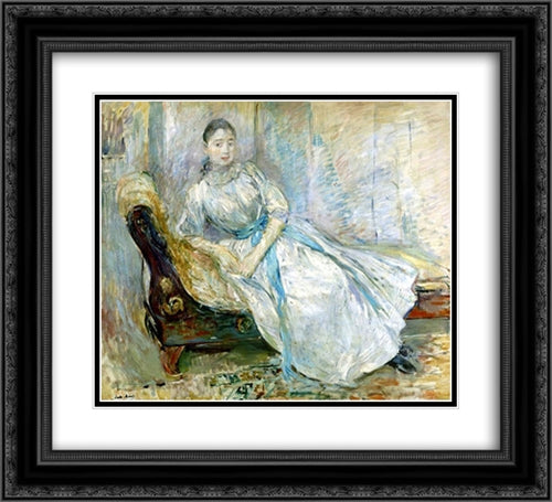 Madame Albine Sermicola in the Studio 22x20 Black Ornate Wood Framed Art Print Poster with Double Matting by Morisot, Berthe