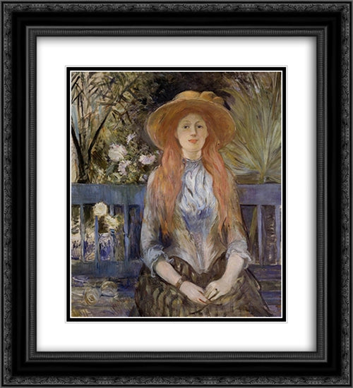 On a Bench 20x22 Black Ornate Wood Framed Art Print Poster with Double Matting by Morisot, Berthe