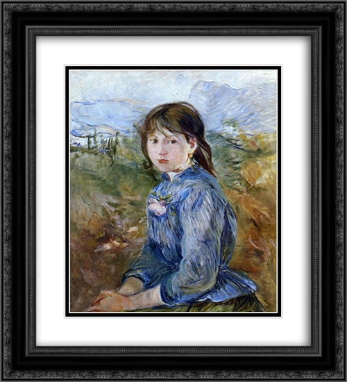 The Little Girl from Nice, Celestine 20x22 Black Ornate Wood Framed Art Print Poster with Double Matting by Morisot, Berthe