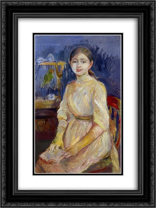 Julie Manet with a Budgie 18x24 Black Ornate Wood Framed Art Print Poster with Double Matting by Morisot, Berthe