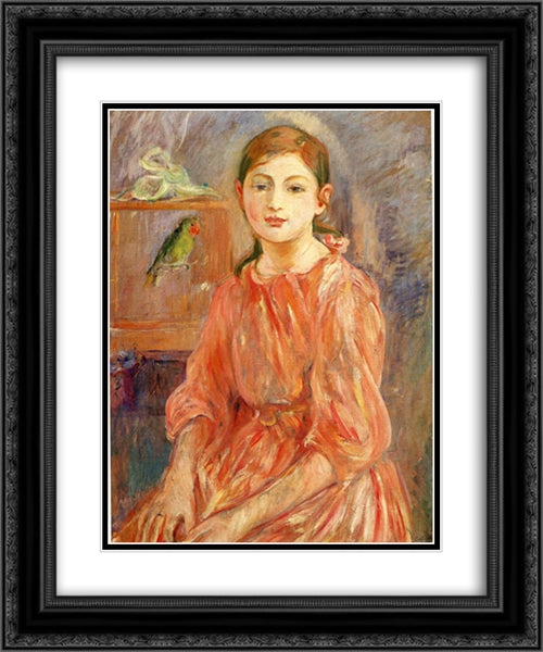 The Artist's Daughter with a Parakeet 20x24 Black Ornate Wood Framed Art Print Poster with Double Matting by Morisot, Berthe