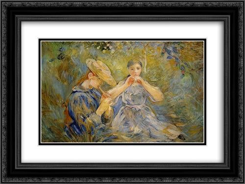 The Flageolet 24x18 Black Ornate Wood Framed Art Print Poster with Double Matting by Morisot, Berthe