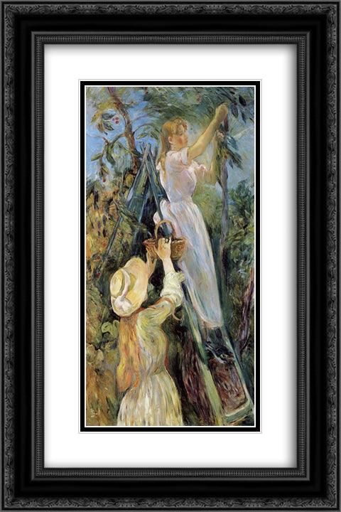 The Cherry Picker 16x24 Black Ornate Wood Framed Art Print Poster with Double Matting by Morisot, Berthe