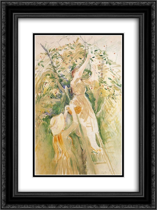 The Cherry Tree (study) 18x24 Black Ornate Wood Framed Art Print Poster with Double Matting by Morisot, Berthe