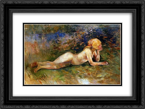 The Reclining Shepherdess 24x18 Black Ornate Wood Framed Art Print Poster with Double Matting by Morisot, Berthe