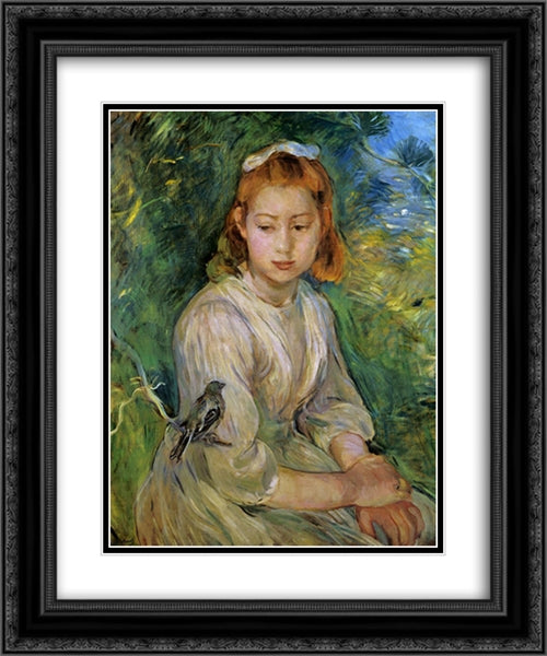 Young Girl with a Bird 20x24 Black Ornate Wood Framed Art Print Poster with Double Matting by Morisot, Berthe