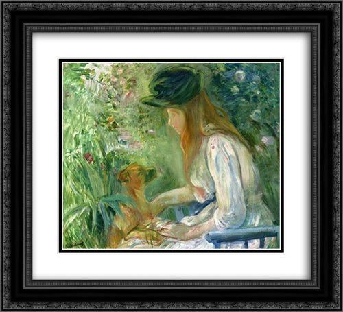 Girl with Dog 22x20 Black Ornate Wood Framed Art Print Poster with Double Matting by Morisot, Berthe