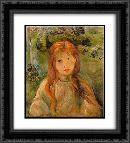 Little Girl at Mesnil 20x22 Black Ornate Wood Framed Art Print Poster with Double Matting by Morisot, Berthe