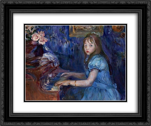 Lucie Leon at the Piano 24x20 Black Ornate Wood Framed Art Print Poster with Double Matting by Morisot, Berthe