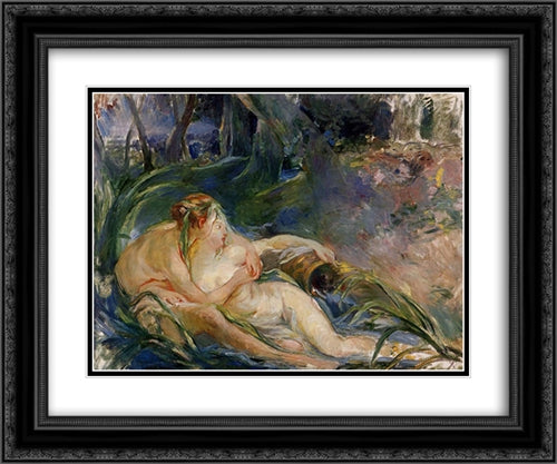 Two Nymphs Embracing 24x20 Black Ornate Wood Framed Art Print Poster with Double Matting by Morisot, Berthe