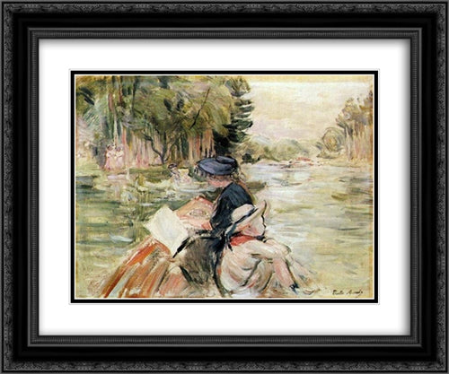 Woman with a Child in a Boat 24x20 Black Ornate Wood Framed Art Print Poster with Double Matting by Morisot, Berthe