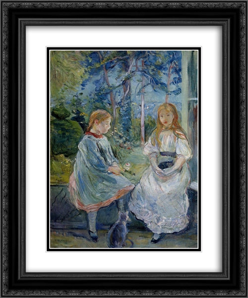 Young Girls at the Window 20x24 Black Ornate Wood Framed Art Print Poster with Double Matting by Morisot, Berthe