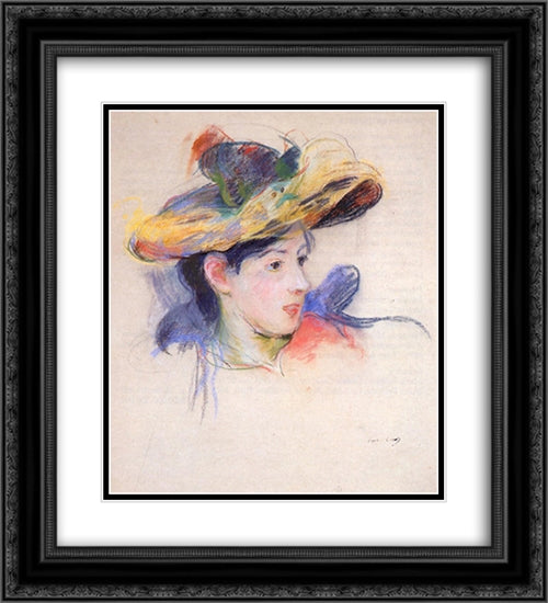 Jeanne Pontillon Wearing a Hat 20x22 Black Ornate Wood Framed Art Print Poster with Double Matting by Morisot, Berthe