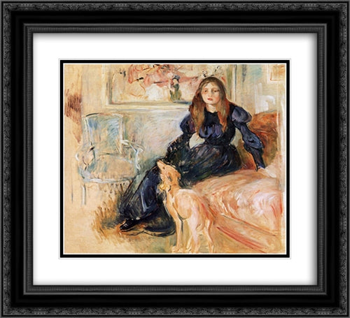 Julie Manet and her Greyhound Laerte 22x20 Black Ornate Wood Framed Art Print Poster with Double Matting by Morisot, Berthe