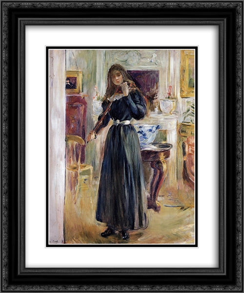 Julie Playing a Violin 20x24 Black Ornate Wood Framed Art Print Poster with Double Matting by Morisot, Berthe