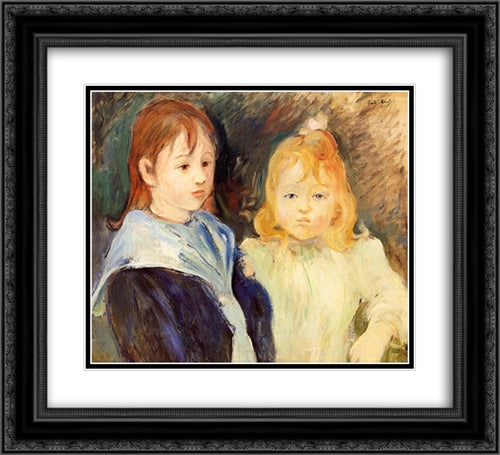 Portrait of Two Children 22x20 Black Ornate Wood Framed Art Print Poster with Double Matting by Morisot, Berthe