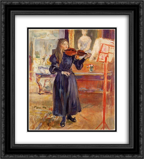 Studying the Violin 20x22 Black Ornate Wood Framed Art Print Poster with Double Matting by Morisot, Berthe
