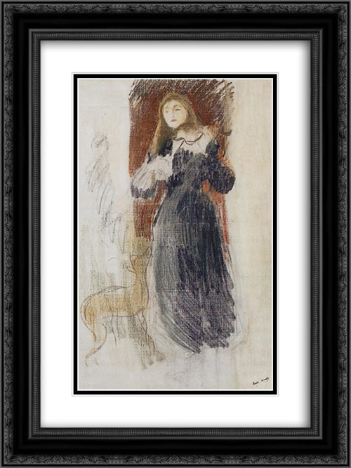 The Violin 18x24 Black Ornate Wood Framed Art Print Poster with Double Matting by Morisot, Berthe