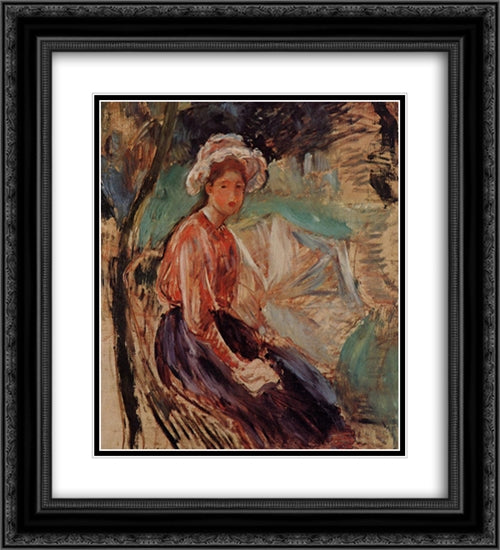 Young Girl with an Umbrella 20x22 Black Ornate Wood Framed Art Print Poster with Double Matting by Morisot, Berthe
