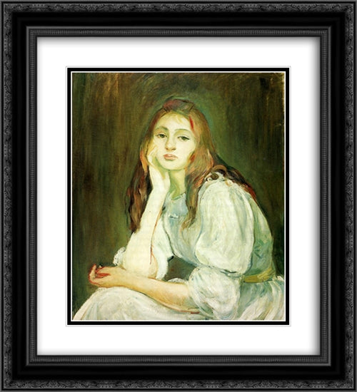 Julie Daydreaming 20x22 Black Ornate Wood Framed Art Print Poster with Double Matting by Morisot, Berthe