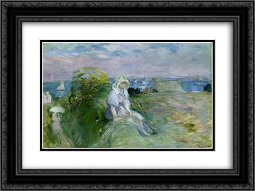 On the Cliff at Portrieux 24x18 Black Ornate Wood Framed Art Print Poster with Double Matting by Morisot, Berthe
