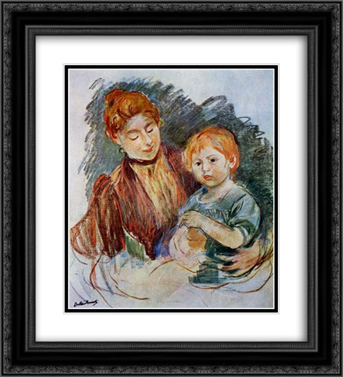 Woman and Child 20x22 Black Ornate Wood Framed Art Print Poster with Double Matting by Morisot, Berthe
