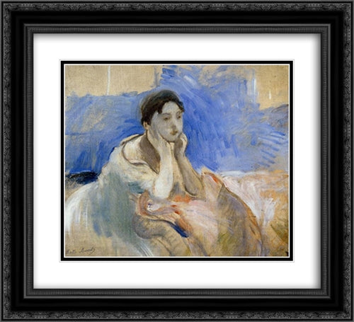 Young Woman Leaning on Her Elbows 22x20 Black Ornate Wood Framed Art Print Poster with Double Matting by Morisot, Berthe