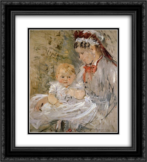 Julie Manet and her Nurse 20x22 Black Ornate Wood Framed Art Print Poster with Double Matting by Morisot, Berthe