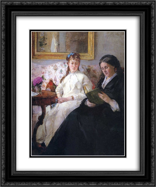 Portrait of the Artist's Mother and Sister 20x24 Black Ornate Wood Framed Art Print Poster with Double Matting by Morisot, Berthe