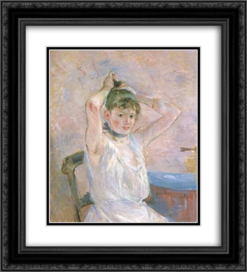 The Bath (Girl Arranging Her Hair) 20x22 Black Ornate Wood Framed Art Print Poster with Double Matting by Morisot, Berthe
