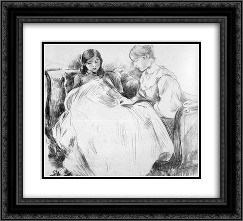 The seamstress Sun 22x20 Black Ornate Wood Framed Art Print Poster with Double Matting by Morisot, Berthe