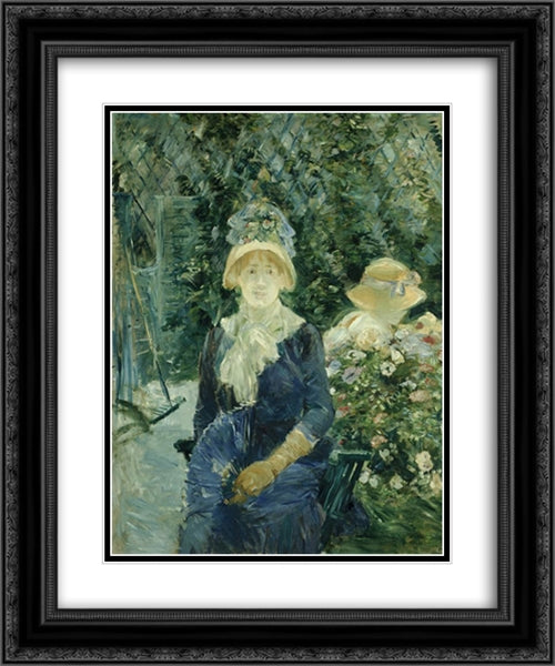 Woman in a Garden 20x24 Black Ornate Wood Framed Art Print Poster with Double Matting by Morisot, Berthe