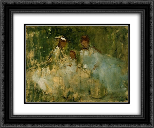 Women and Little Girls in a Natural Setting 24x20 Black Ornate Wood Framed Art Print Poster with Double Matting by Morisot, Berthe