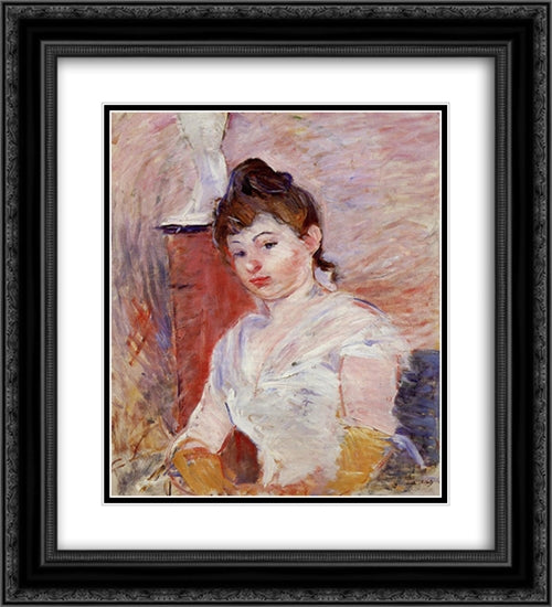 Young Girl in White 20x22 Black Ornate Wood Framed Art Print Poster with Double Matting by Morisot, Berthe