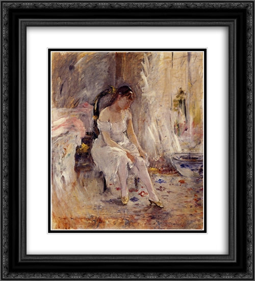 Young Girl Putting on Her Stockings 20x22 Black Ornate Wood Framed Art Print Poster with Double Matting by Morisot, Berthe