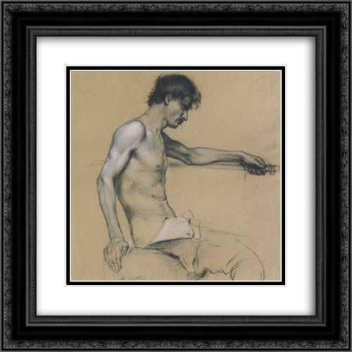 Male Nude Study 20x20 Black Ornate Wood Framed Art Print Poster with Double Matting by Moser, Koloman