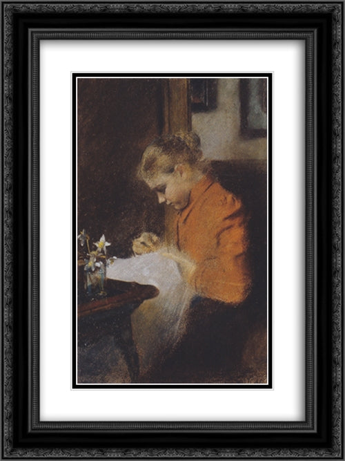 Leopoldine Steindl-Moser, eine Schwester des Kunstlers, nahend 18x24 Black Ornate Wood Framed Art Print Poster with Double Matting by Moser, Koloman