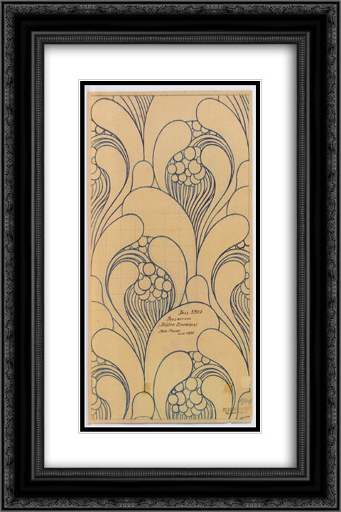 Fabric design with floral awakening for Backhausen 16x24 Black Ornate Wood Framed Art Print Poster with Double Matting by Moser, Koloman