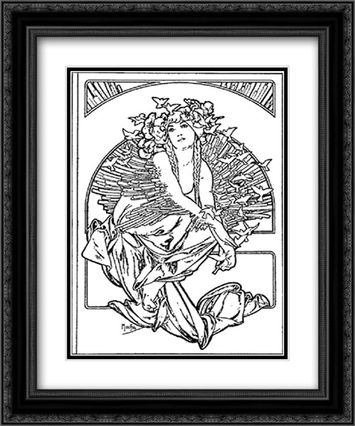 Coverage for the volume of grandmothers Songs 20x24 Black Ornate Wood Framed Art Print Poster with Double Matting by Mucha, Alphonse