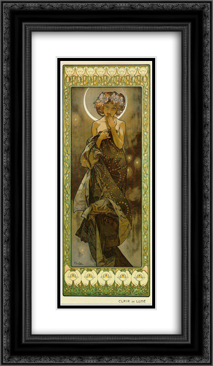 Evening Star 14x24 Black Ornate Wood Framed Art Print Poster with Double Matting by Mucha, Alphonse