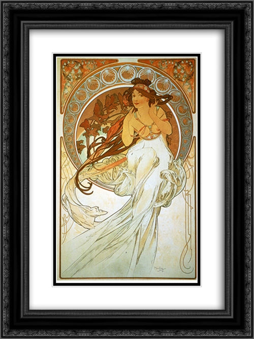 Poetry 18x24 Black Ornate Wood Framed Art Print Poster with Double Matting by Mucha, Alphonse