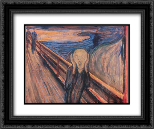 The Scream 24x20 Black Ornate Wood Framed Art Print Poster with Double Matting by Munch, Edvard