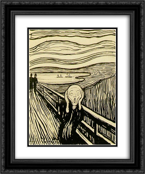 The Scream 20x24 Black Ornate Wood Framed Art Print Poster with Double Matting by Munch, Edvard