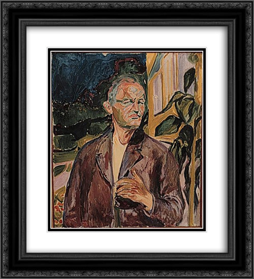 Self-Portrait 20x22 Black Ornate Wood Framed Art Print Poster with Double Matting by Munch, Edvard