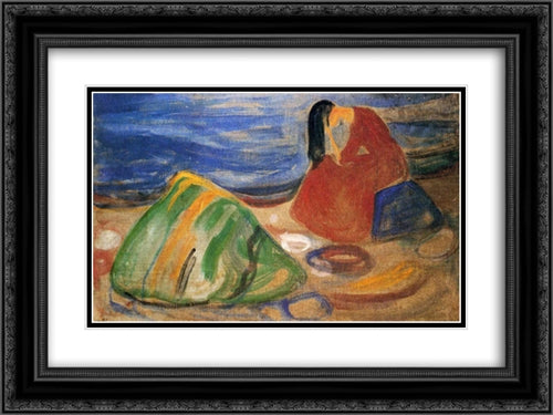 Melancholy 24x18 Black Ornate Wood Framed Art Print Poster with Double Matting by Munch, Edvard