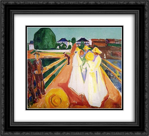 Women on the Bridge 22x20 Black Ornate Wood Framed Art Print Poster with Double Matting by Munch, Edvard