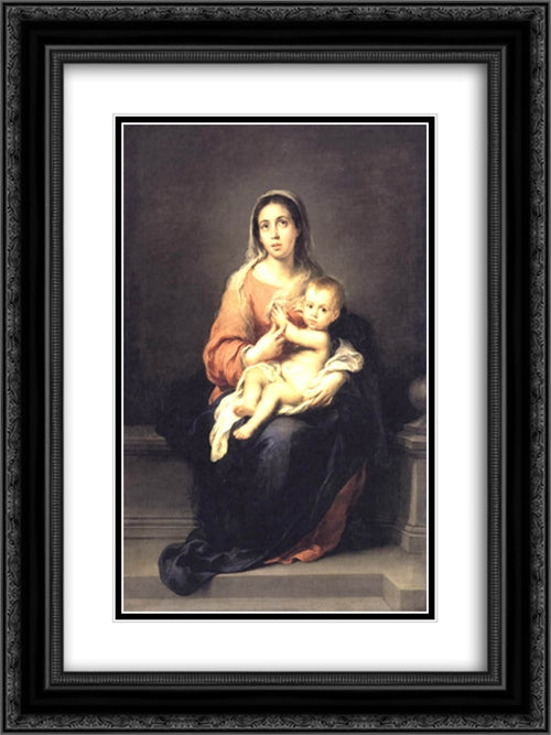 Madonna and Child 18x24 Black Ornate Wood Framed Art Print Poster with Double Matting by Murillo, Bartolome Esteban