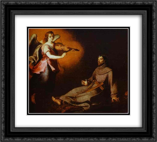 Vision to St. Francis 22x20 Black Ornate Wood Framed Art Print Poster with Double Matting by Murillo, Bartolome Esteban