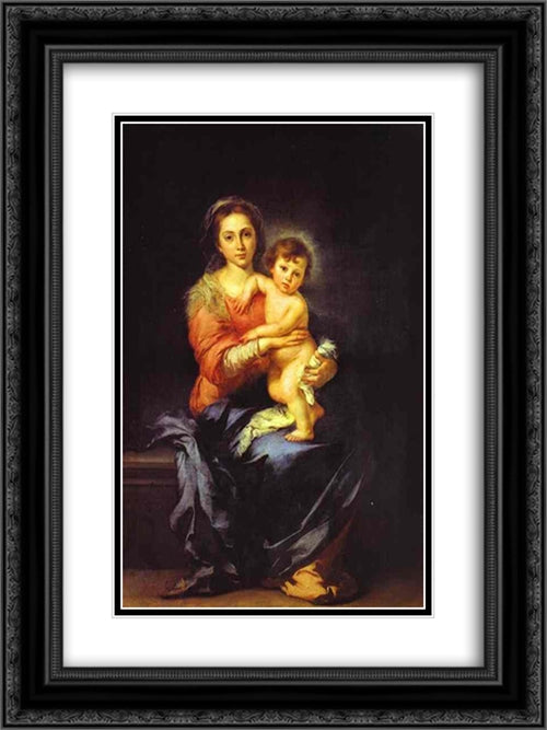 Madonna and Child 18x24 Black Ornate Wood Framed Art Print Poster with Double Matting by Murillo, Bartolome Esteban